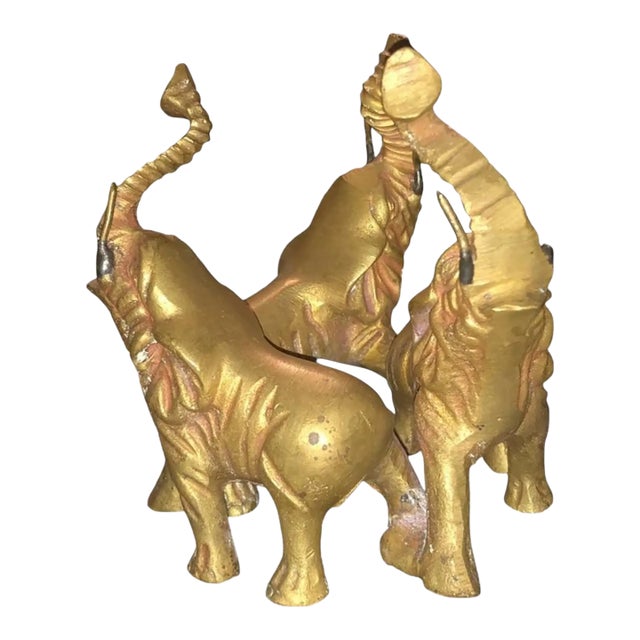 1980s Mid-Century Modern Brass Elephant Crystal Ball Sphere Orb Stand Holder For Sale