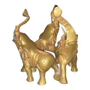 1980s Mid-Century Modern Brass Elephant Crystal Ball Sphere Orb Stand Holder
