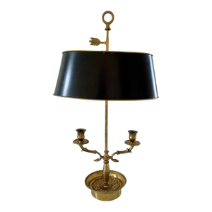 Mid 20th Century French Bouillotte Lamp With Black Tole Shade and Dolphin Motif Base