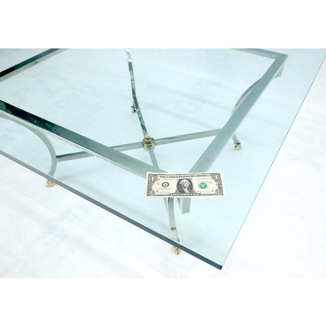 Brass hoof Feet 40x40 3/4" Square Glass Top Chrome Base Coffee Table Italy MINT For Sale - Image 12 of 16