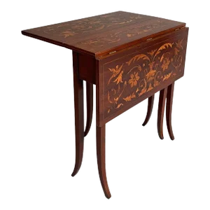 Early 19th Century Antique English Mahogany Marquetry Drop Leaf Side Table