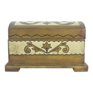 Vintage Musical Florentine Domed Wood Jewelry Box White Gold Italian Style