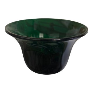 Mid-Century Emerald Green Handblown Art Glass Bowl / Emerald Green Vase For Sale