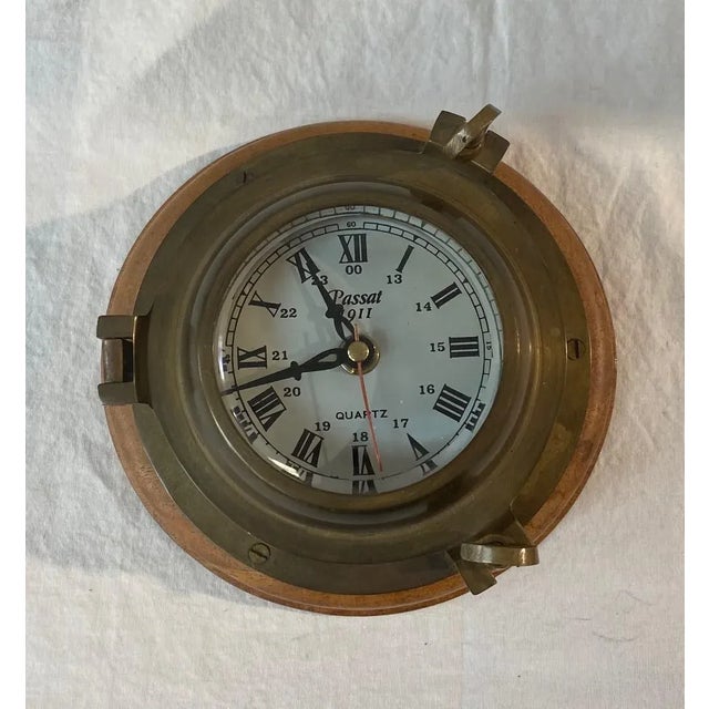 Wood Vintage Passat Ship Clock by Sarreid Metal on Wood Base. For Sale - Image 7 of 13