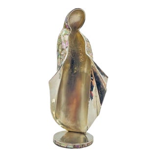 1980s Large Silver & Abalone Madonna Sculpture by Emilia Castillo for Los Castillo For Sale
