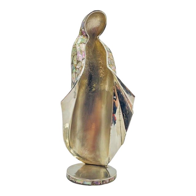 1980s Large Silver & Abalone Madonna Sculpture by Emilia Castillo for Los Castillo For Sale