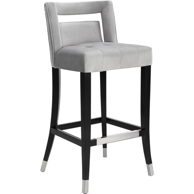 Wood Hart Grey Velvet Counter Stool For Sale - Image 7 of 7
