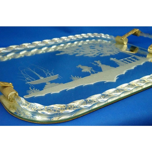 Large 20th Century Mirrored Tray in Murano Glass and Gilded Brass attributed to the Barovier & Toso Glassworks, Italy, 1940s For Sale - Image 18 of 18