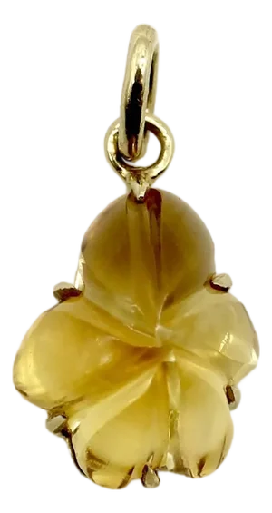 1990s 14k Gold Hand-Carved Citrine Flower Charm