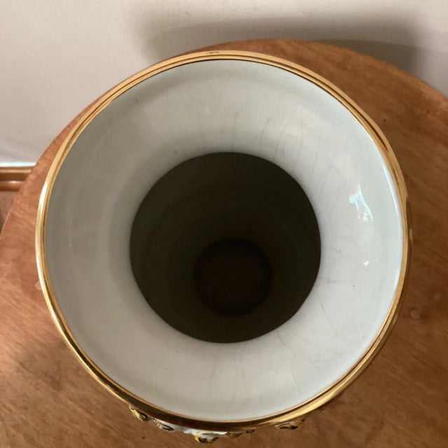 Ceramic Vintage Pereiras Valado Porcelain Ornate Vase With Cherubs Raised Relief Hand Painted For Sale - Image 7 of 12