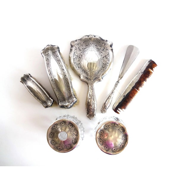 Antique Art Nouveau Sterling Silver Dresser Set - 7 Pieces For Sale - Image 12 of 13