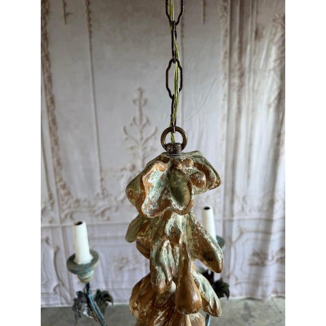 Wood Italian Rococo Painted Wood & Iron 6-Light Chandelier With Fruit Garland For Sale - Image 7 of 10