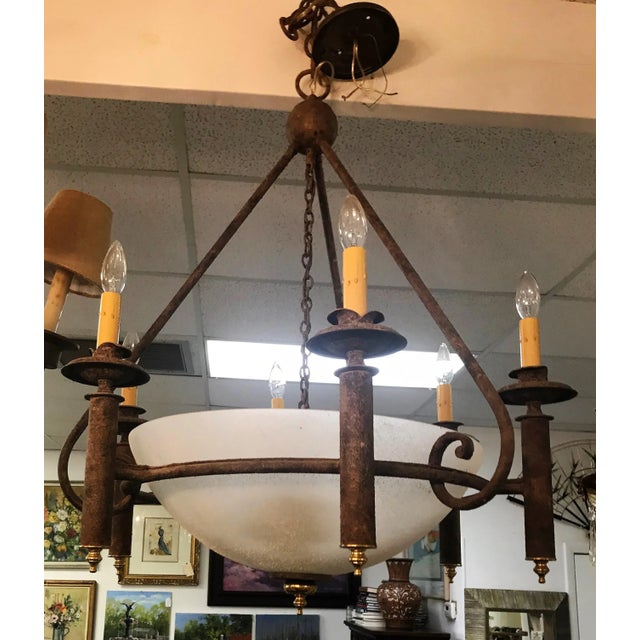 Vintage Neoclassical Six Light Chandelier With Rustic Finish For Sale - Image 9 of 9