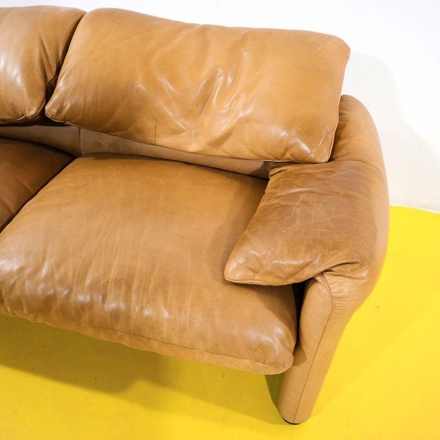 Maralunga Living Room Set in Tan Leather by Vico Magistretti for Cassina, 1970s, Set of 3 For Sale - Image 3 of 18