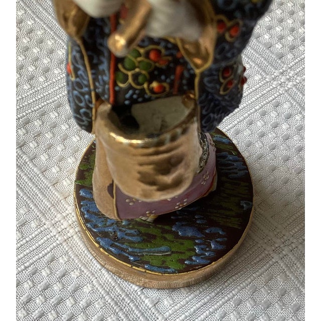 Antique Japanese Satsuma Porcelain Figurine, Hand-Painted Kimono, 5 3/8” Tall For Sale - Image 9 of 10