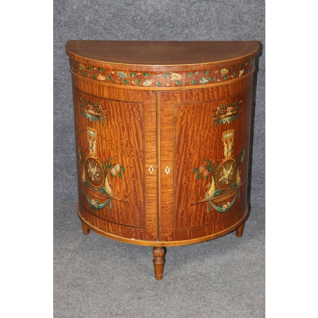 Brown Clear All Fine Pair English Satinwood Adams Style With Paint Decoration 1920s Era Commodes For Sale - Image 8 of 16