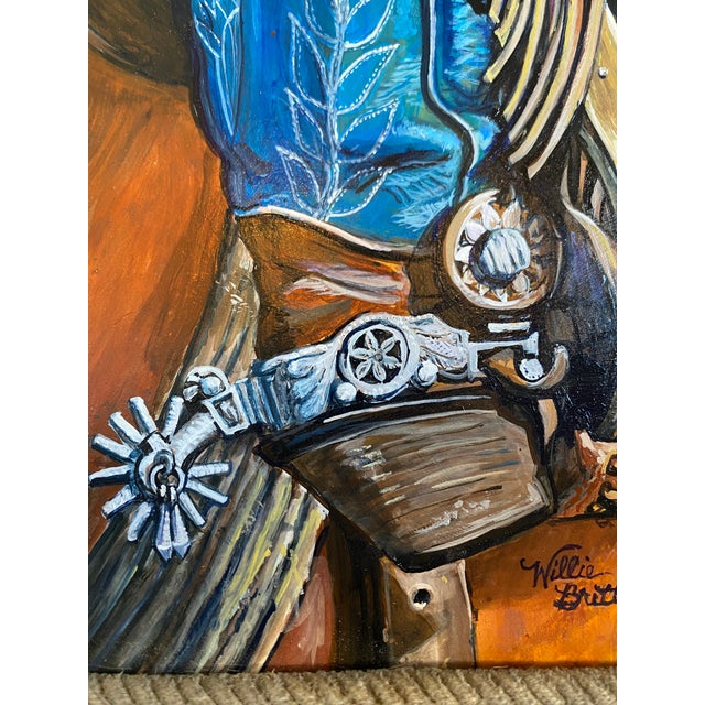 Ready and Waiting~ Willie Britt ~ Original Acrylic Painting. Hurry Up and Wait, the Balance of Being With Horses and Cows. For Sale - Image 4 of 6