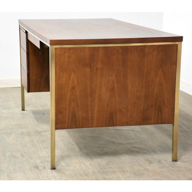Mid-Century Modern 1960s Refinished Walnut and Brass Desk by Alma For Sale - Image 3 of 11