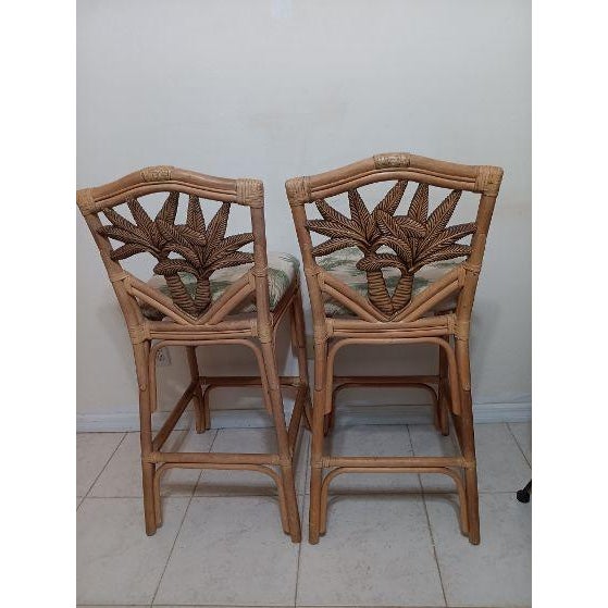 Bamboo Barstool Palm Design Set of 2 Style: Tropical Color: Brown Dimensions: 19" W X 44" H x 18" D x seat to floor