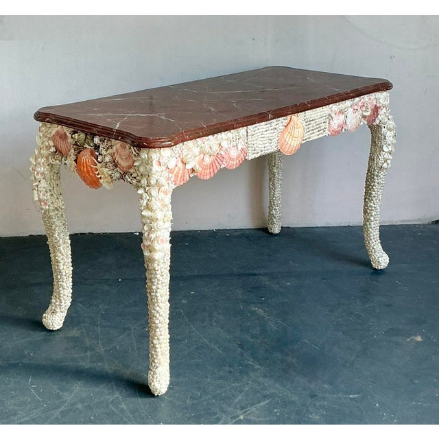 Vintage Coastal Shell Encrusted Writing Desk For Sale - Image 9 of 10