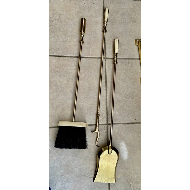 Set Modernist Brass Fireplace Tool Set For Sale - Image 15 of 16