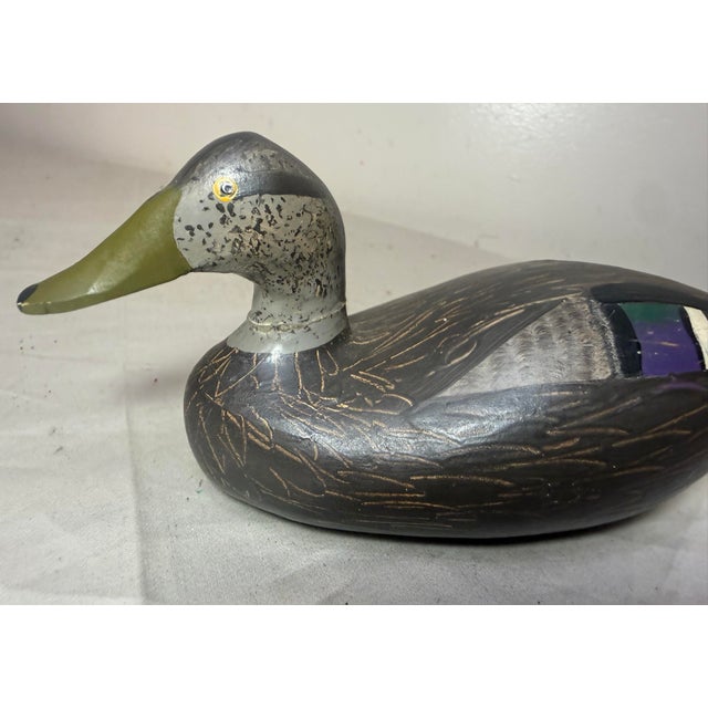 1980s Vintage 1983 Hand Carved Wood Clarence Bauer Miniature Duck Decoy Sculpture For Sale - Image 5 of 9