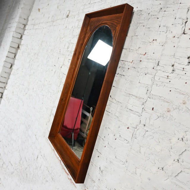Brown Mid Century Modern Framed Arch Mirror by Dillingham Pecky Cypress With Walnut Trim For Sale - Image 8 of 12