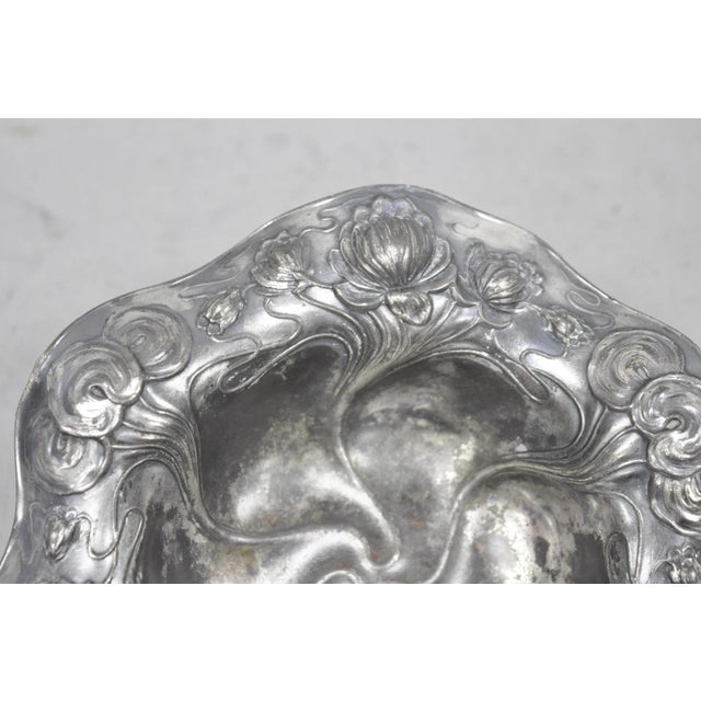 Silver Antique Homan Silver Plated Art Nouveau Round Scalloped Floral Repousse Nut Dish For Sale - Image 8 of 12