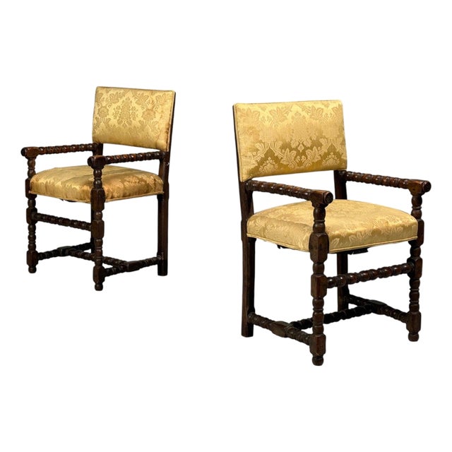 Louis Xiii, Barley Twist Occasional Chairs, Fabric, Cherry, France, 17th C. For Sale