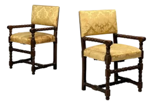 Louis Xiii, Barley Twist Occasional Chairs, Fabric, Cherry, France, 17th C.