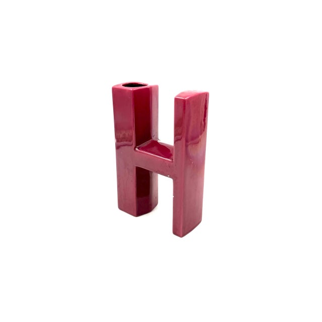 Red Space Age Red H Letter Shaped Ceramic Solifleur Vase, Marcel Radureau Ca. 1970 For Sale - Image 8 of 13