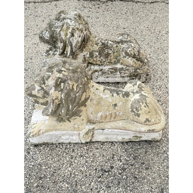Vintage Classical Style Cast Cement Concrete Guardian Entry Lions - Pair For Sale - Image 14 of 16
