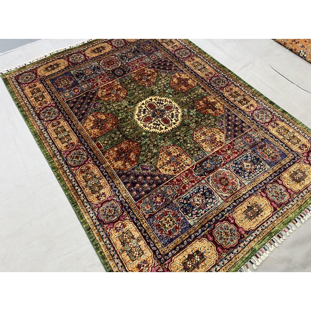 Art Deco Green Mamluk Natural Dye Wool Rug, 5'2" X 6'11" For Sale - Image 3 of 15