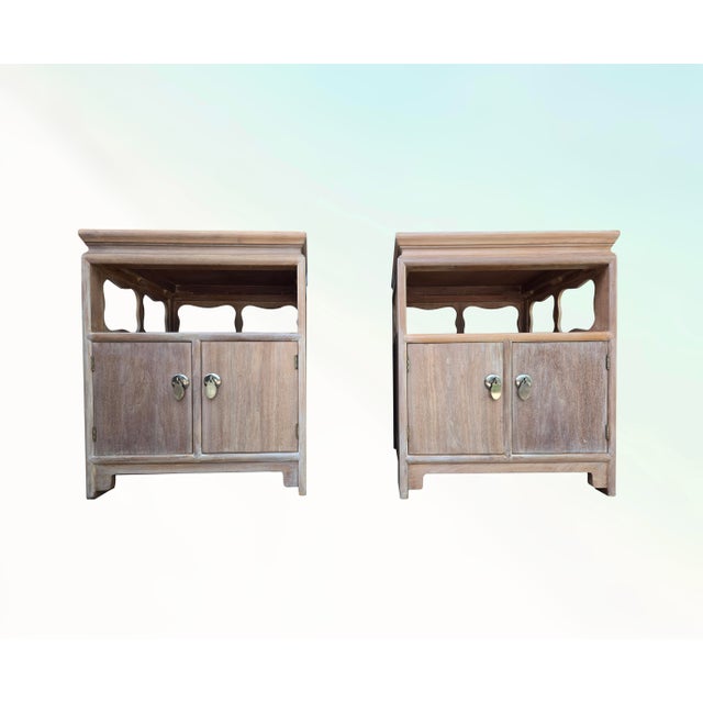 Mid 20th Century Pair of Cerused Walnut "Far East" Restored Nightstands/End Tables by Michael Taylor for Baker Furniture For Sale - Image 10 of 15