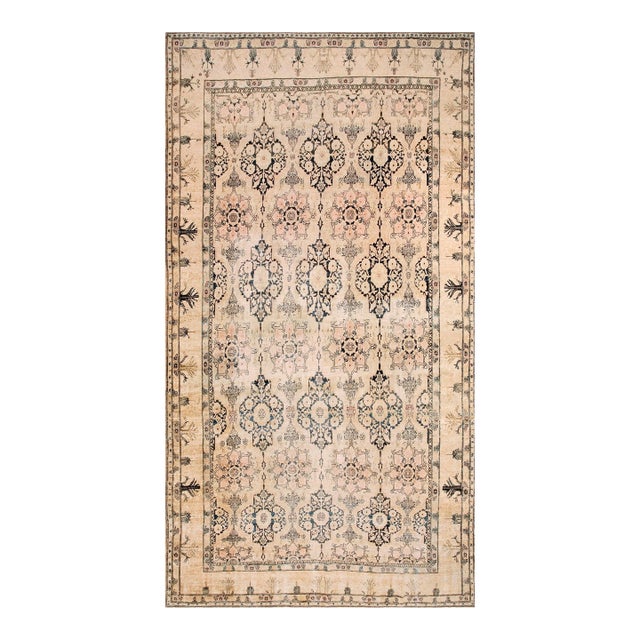 Remarkable Tan Beige and Brown Color With Splendid Medallions Design Antique Isfahan Rug For Sale