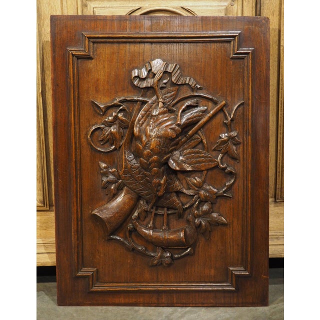 Antique French Hunting Trophy Plaque in Carved and Waxed Oak, Late 1800s For Sale - Image 17 of 18