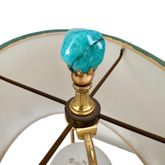 1980s Italian Botanical Painted Ceramic Urn Table Lamp With Lion Masks & Turquoise Finial Neoclassical For Sale - Image 10 of 14