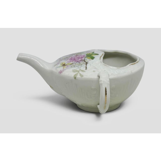 Antique Victorian White Porcelain Invalid Feeder Cup With Hand-Painted Floral Design and Gold Gilt Accents. This white...