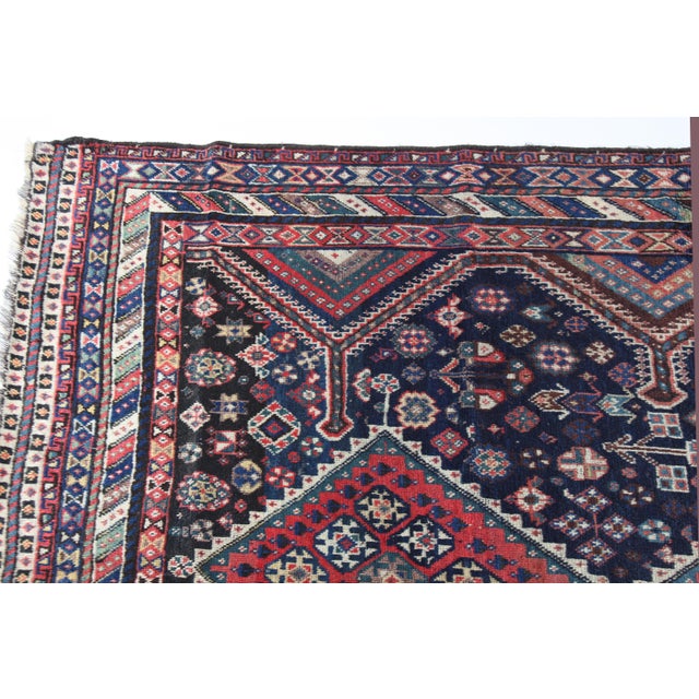 Antique Deep Indigo Field Tribal Rug With Triple Medallions – Circa 1880–1900 -5' 1'' X 8' 2'' For Sale - Image 9 of 13