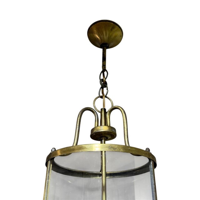French Brass Lantern with Convex Glass Panels, France, 1950s For Sale - Image 4 of 7