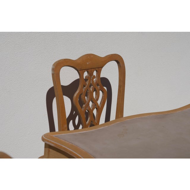 Beige Late 20th Century Handcrafted Chippendale-Style Game Table and Four Chairs With Leather, Set of 5 For Sale - Image 8 of 14