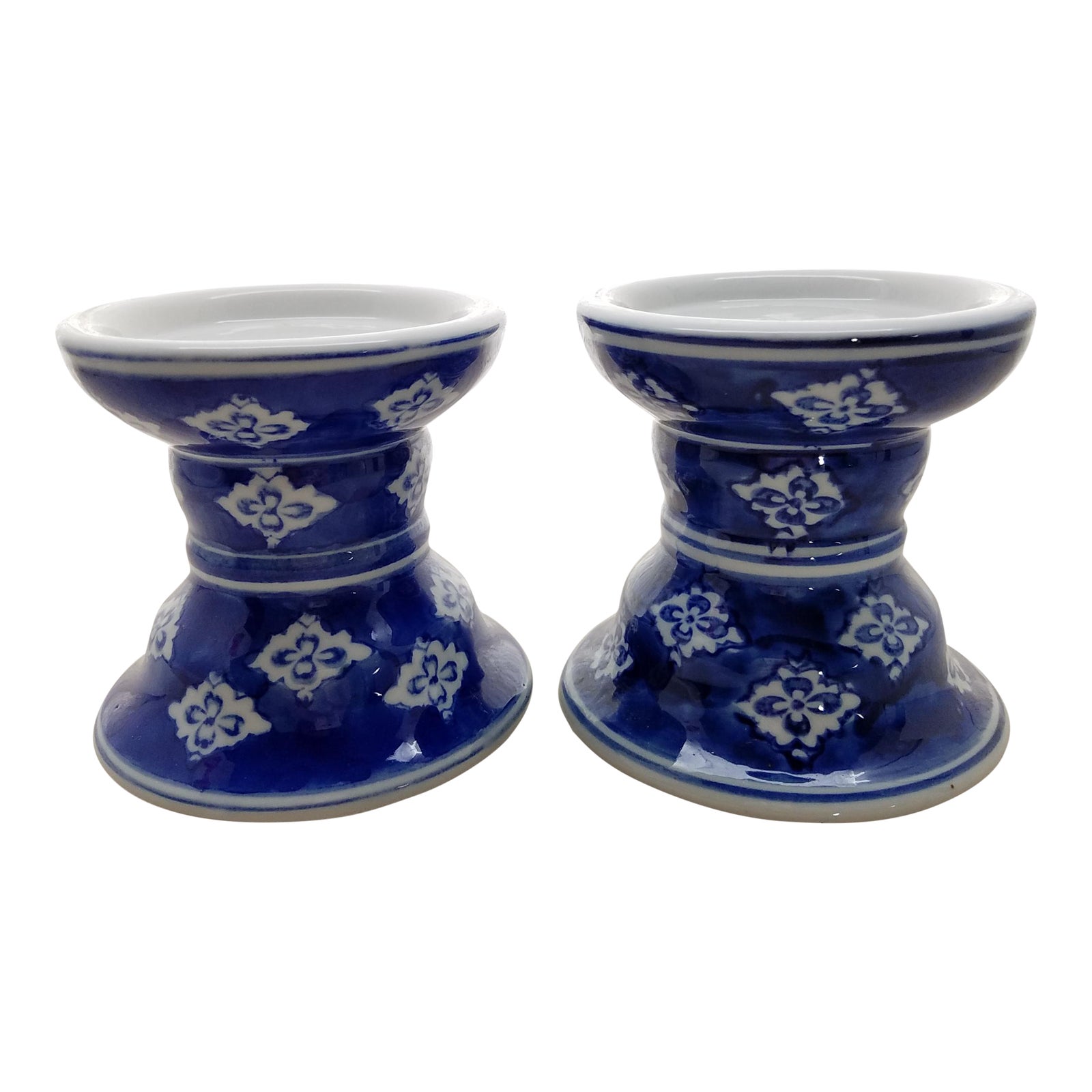 Blue & White Pottery Candle Holders A Pair Chairish