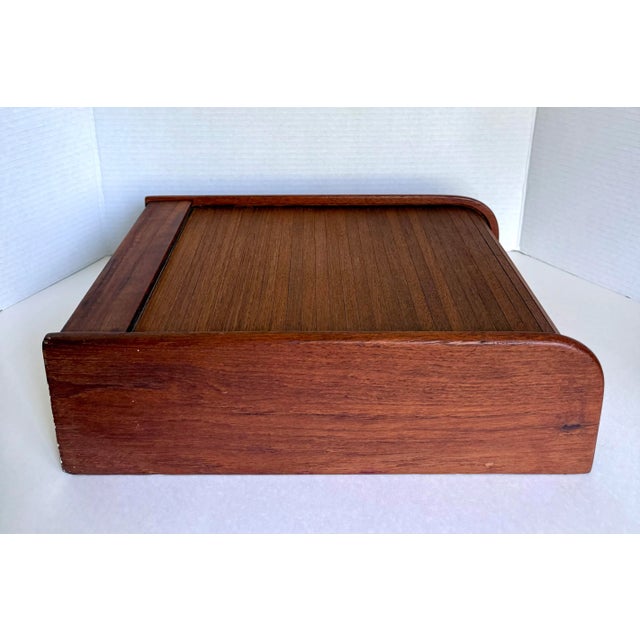 Brown 1970's Danish Modern Teak Roll-Top Tambour Storage Box For Sale - Image 8 of 12