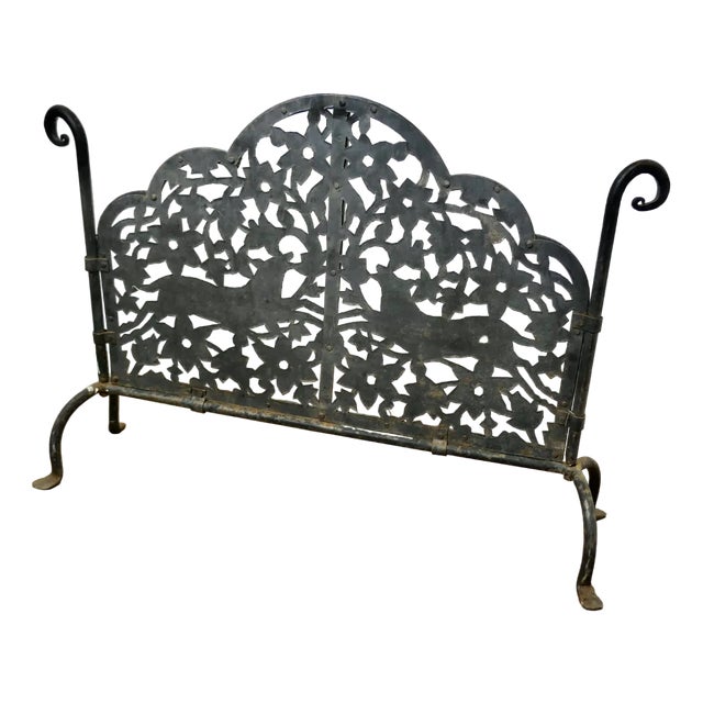 Gothic Pierced Wrought Iron Fire Screen For Sale