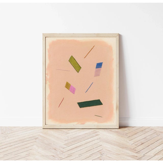 Blush Pink Playful Abstract 'Confetti' Art Print, Geometric Shapes, 38 X 30 Print in Wood Frame For Sale - Image 4 of 4