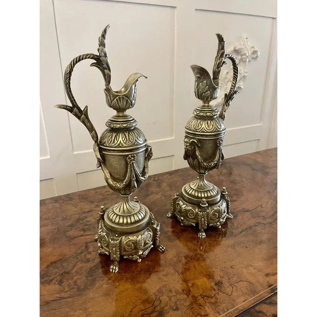 Victorian Ornate Brass Ewers, 1860s, Set of 2 For Sale - Image 3 of 9