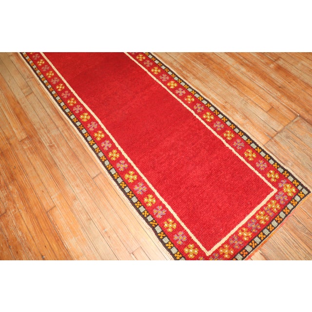 Gothic Narrow Red Mid 20th Century Turkish Runner, 2'5'' X 10'11'' For Sale - Image 3 of 9