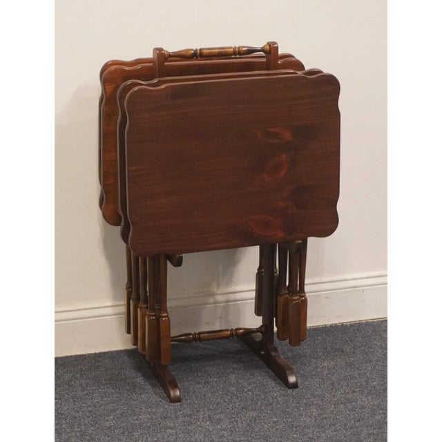 Ethan Allen Antiqued Pine Old Tavern Folding Tv Trays & Stand Set 12-3500 For Sale - Image 9 of 12