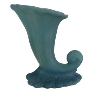 Antique Van Briggle Cornucopia Vase Matte Turquoise Colorado Springs 8 Inch For Sale
