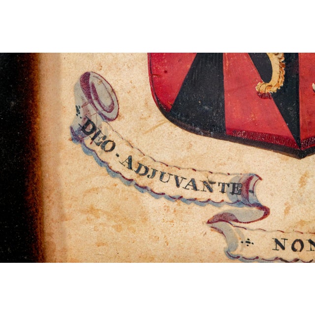 Stately English Antique Hand Painted Family Crest Coat of Arms Crest Latin Motto Armorial For Sale - Image 12 of 18